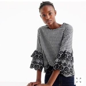 JCrew Tiered Bell-Sleeve top in gingham